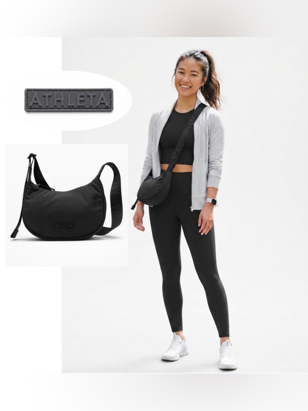 NWT Athleta All About Mini Crescent Bag Black Water-Resistant Crossbody Purse